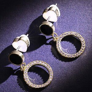 💎18k Gold Plated 4A CZ Micro Pave Round Drop Earrings, GPMB1538